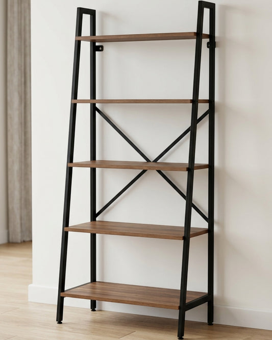 Ksvxj Four Tier Ladder Shelf Walnut Black - Lifestyle view